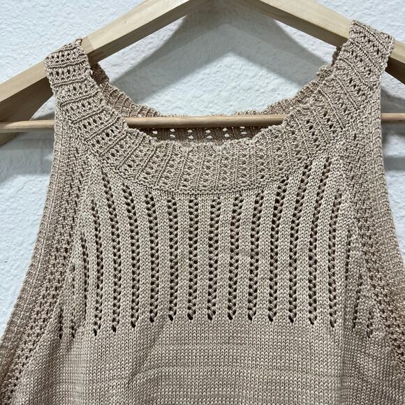 Knitted Crochet Tank Top - Beige Y2K Layering Piece Size Medium - Picture 2 of 7